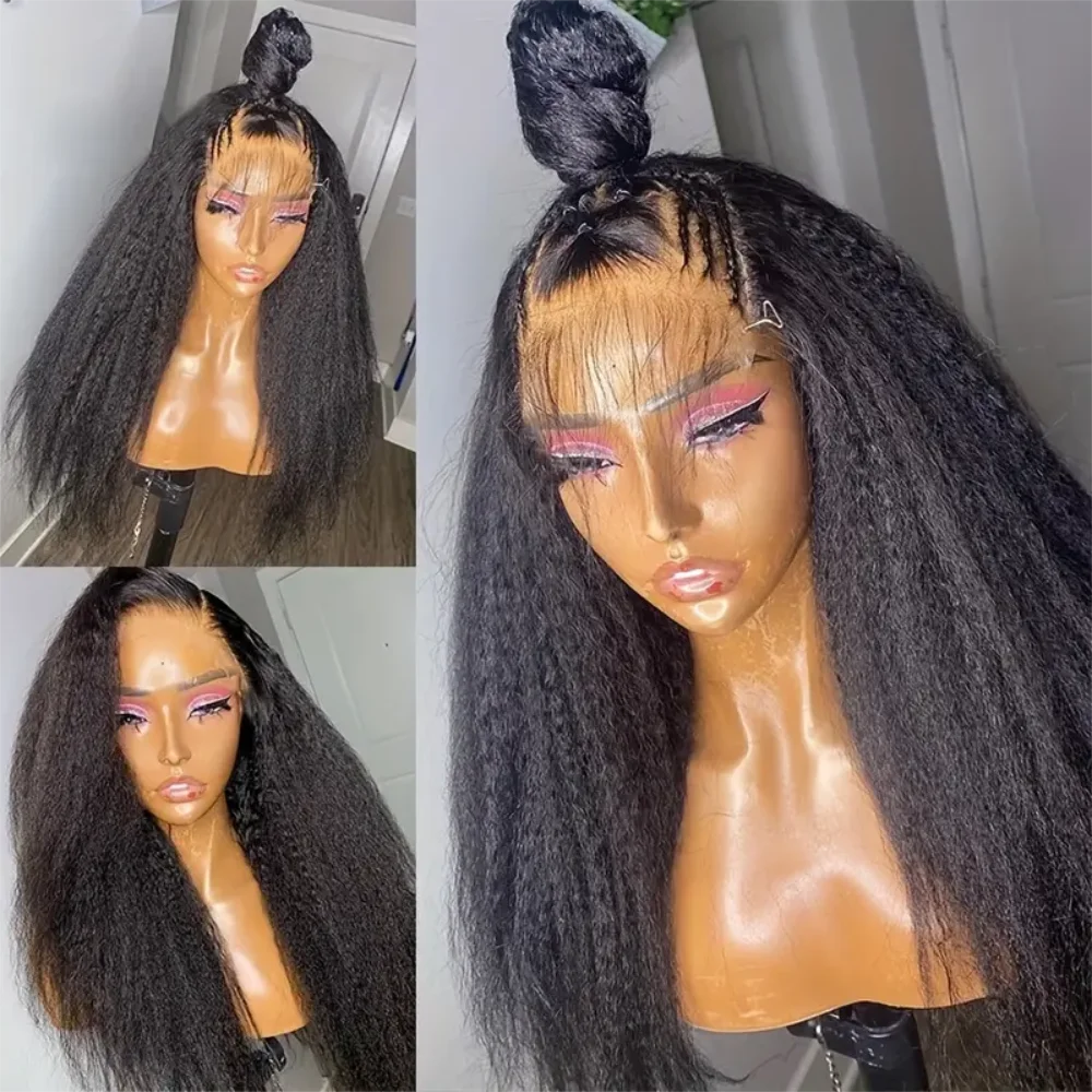 Kinky Straight Human Hair Wig – 13x4 Lace Front, Pre-Plucked Yaki Straight Brazilian Wig