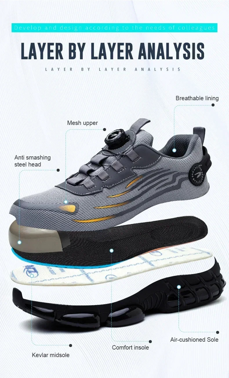 Rotating Button Safety Shoes for Men – Anti-Smash, Anti-Puncture Work & Security Protective Boots, Fashion Sport Design
