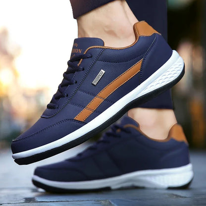 MAEDEF Men's Leather Sneakers – Waterproof, Comfortable Lace-Up Casual Footwear, Vulcanized Shoes