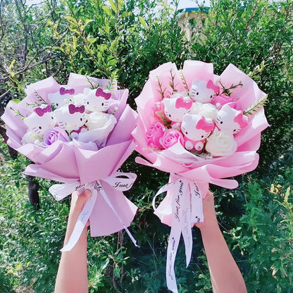 Hello Kitty Plush Bouquet — Anime Rose Soap Flowers for Wedding & Home Decor