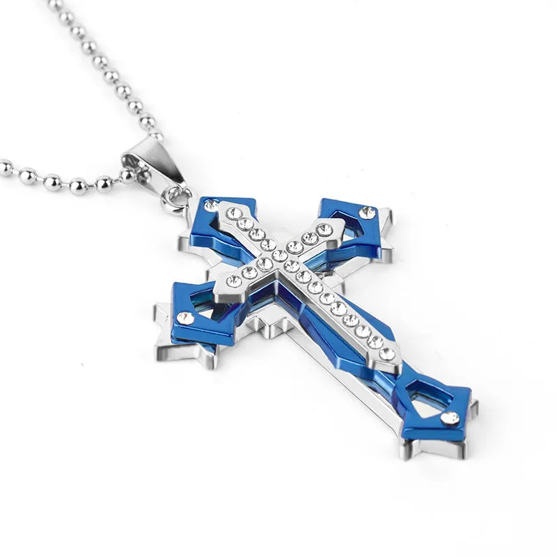 2025 Cross Pendant Necklace for Men – Zircon Black Gold Stainless Steel Hip Hop Punk Chain Jewelry, Simple Cool Fashion Gift