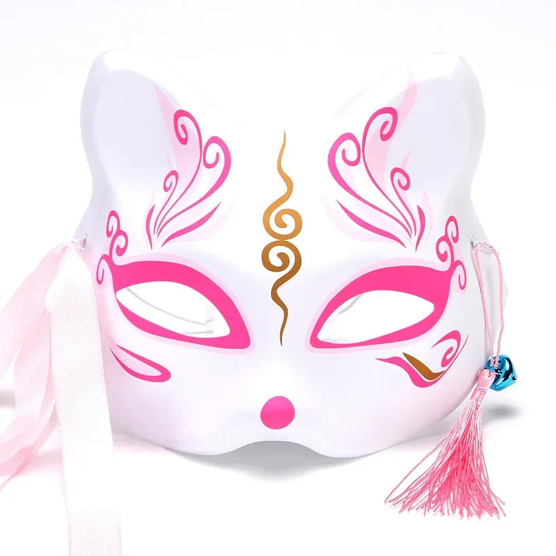 Hand-Painted Fox Mask –  Anime-Inspired Half-Face Cosplay Mask for Raves, Festivals, Masquerade Parties & Costumes