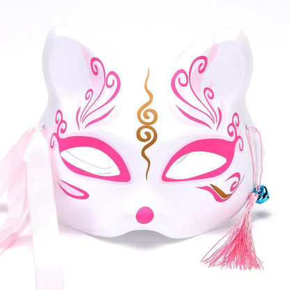 Hand-Painted Fox Mask –  Anime-Inspired Half-Face Cosplay Mask for Raves, Festivals, Masquerade Parties & Costumes