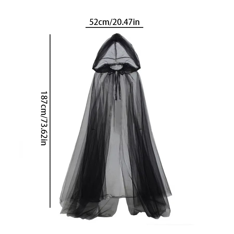 Black Witch & Vampire Cosplay Cloak - Double-Layer Bridal Shawl for Halloween Costumes, Parties, and Dress-Up Events