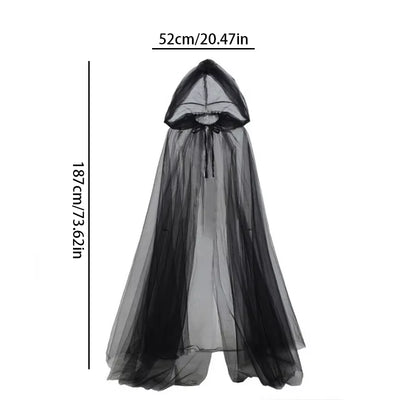 Black Witch & Vampire Cosplay Cloak - Double-Layer Bridal Shawl for Halloween Costumes, Parties, and Dress-Up Events