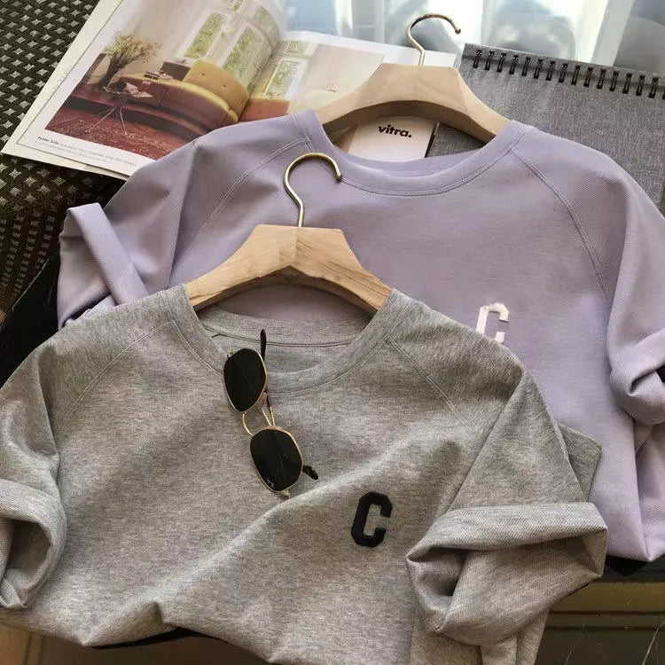 Women's 2-Piece Summer Pajamas Set – Loose Short Sleeve T-Shirt and Casual Shorts with Sports Letter Print, Large Size Homewear