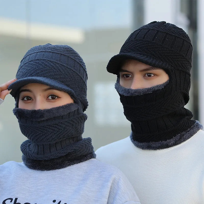 Men's and Women's Winter Skull Beanie Hat - Knitted Wool Cap with Scarf, Balaclava Mask, and Bonnet