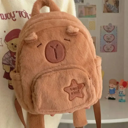 Kawaii Capybara Plush Backpack – Women’s Cartoon Crossbody & Large Capacity Tote Bag