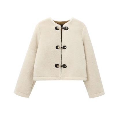 TRAF Women’s Thick Warm Faux Fur Jacket – Long Sleeve Coat with Front Toggle, Chic Fashion Outerwear