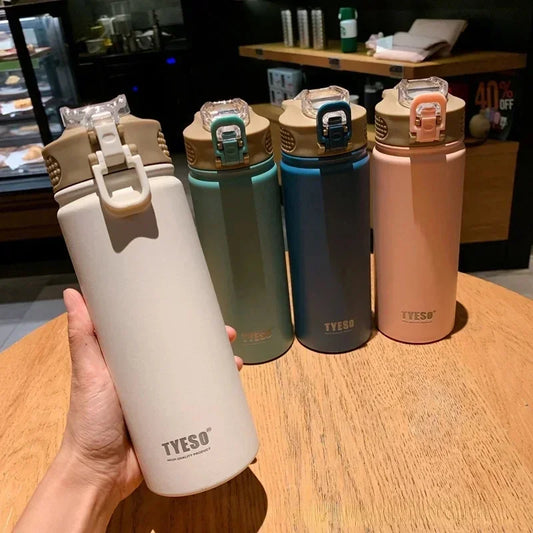 TYESO Stainless Steel Thermos Bottle with Straw - 600ML/750ML Insulated Thermal Sports Water Bottle for Hot & Cold Drinks