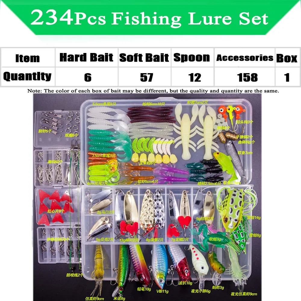 Fishing Lure Kit with Soft & Hard Baits – Minnow, Metal Jig Spoon & Crankbait Set for Bass & Pike Fishing with Storage Box Tackle Gear Kit