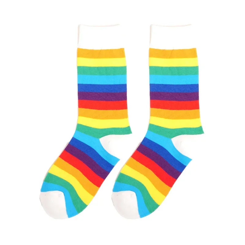 Rainbow Striped Women’s Socks — Elastic Long Sporty Retro Harajuku Meias, New Arrival