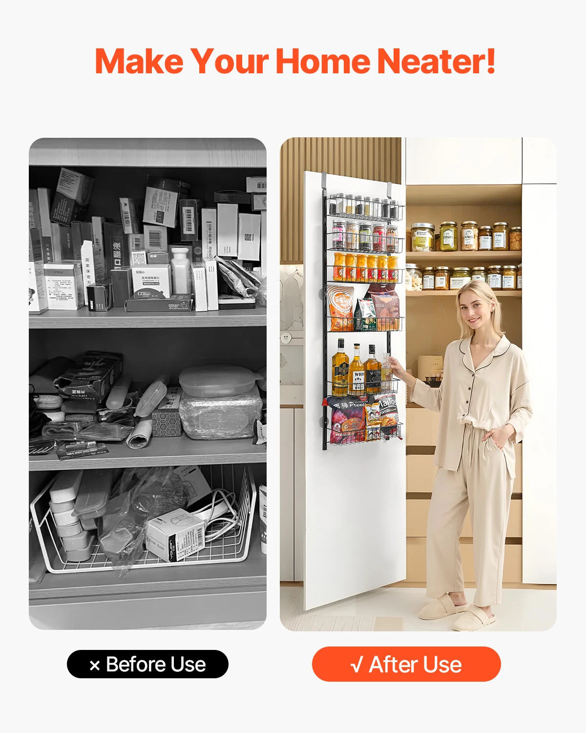SucceBuy 6/8/9-Tier Over-the-Door Pantry Organizer – Heavy-Duty Steel Hanging Spice Rack & Wall Basket Shelves