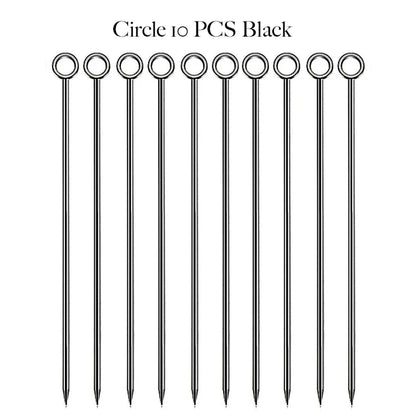 10PCS Stainless Steel Cocktail Picks - Fruit Sticks & Drink Stirring Sticks in Circle, Ball, and Hat Shapes