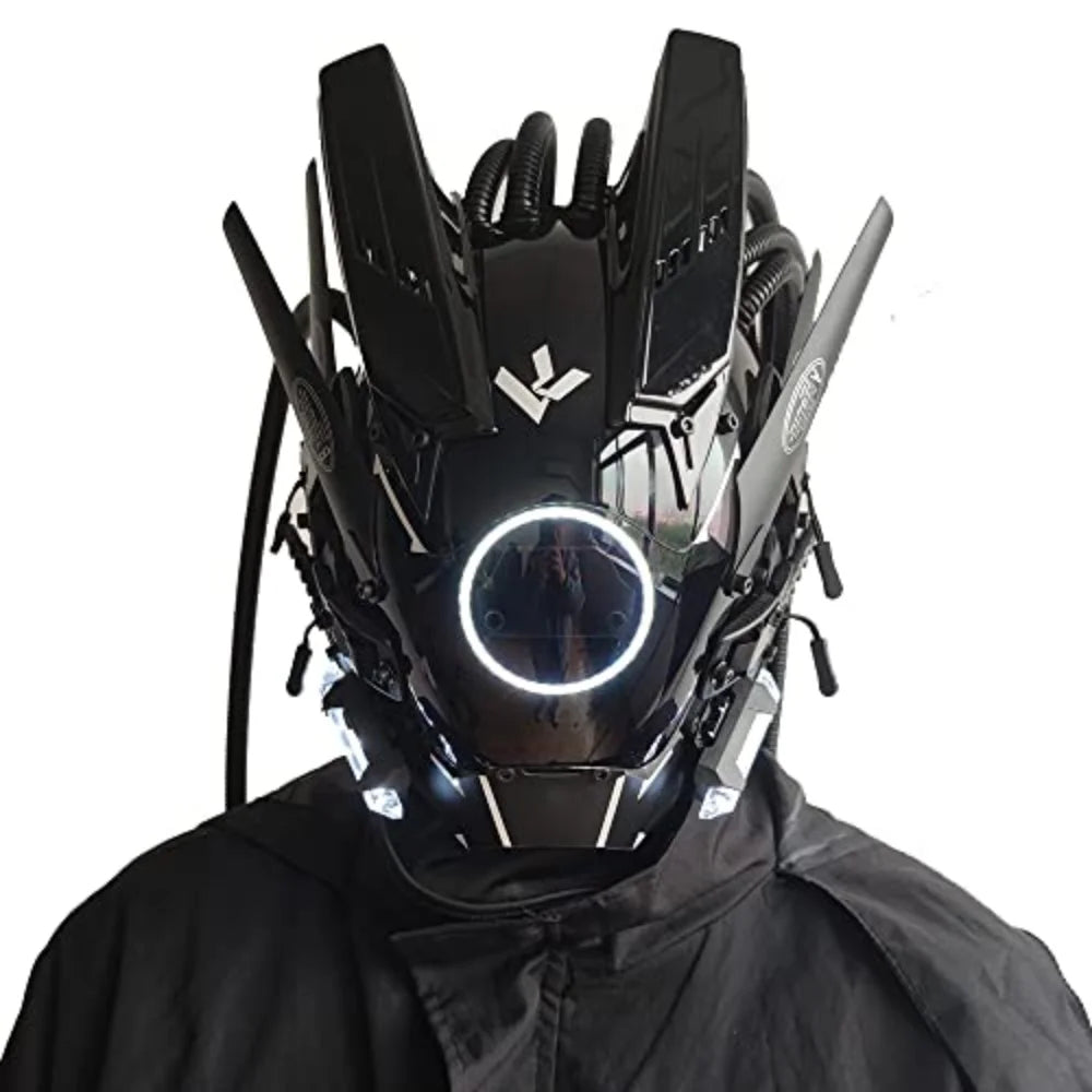JAUPTO Cyberpunk Mask with Round LED Lights – Woven Role-Playing Mask for Halloween, Parties & Music Festivals