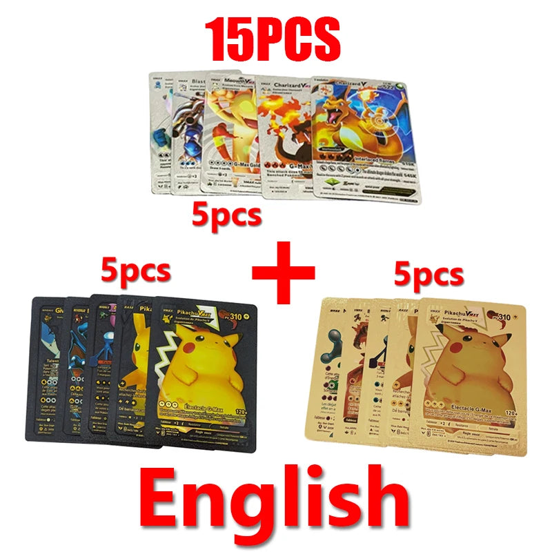 Pokemon Rainbow Gold & Silver VMAX GX Cards – Collectible Battle Trainer Cards in Spanish, English & French, Kids Toy Christmas Gift