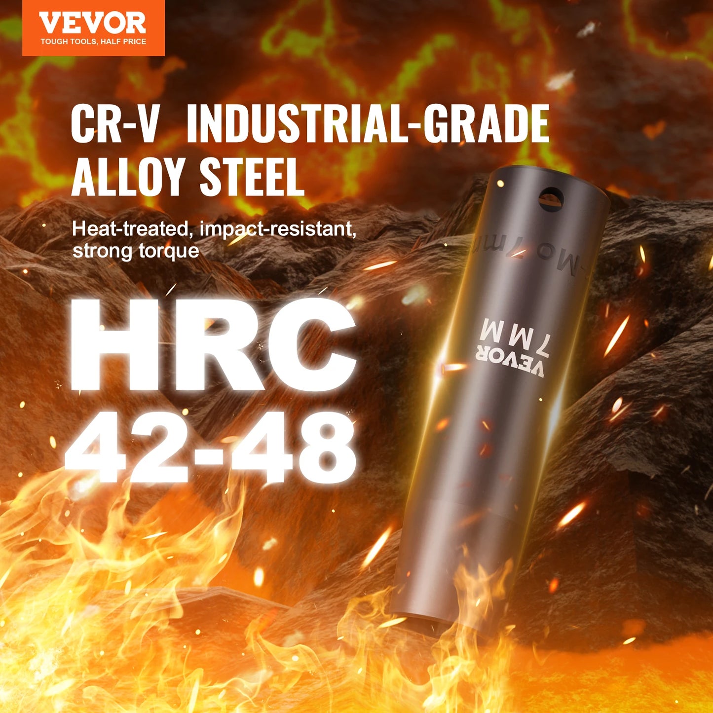 VEVOR 1/2" Drive Impact Socket Set – 6-Point Cr-V Alloy Steel for Auto Repair with Easy-to-Read Size Markings & Rugged Construction