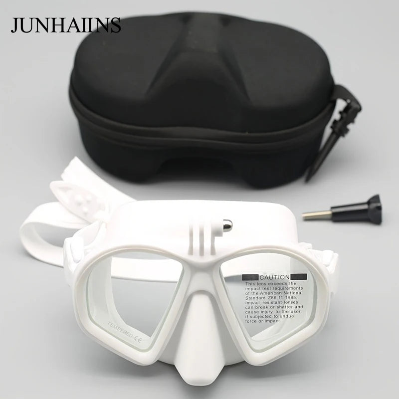 Freediving Mask with Camera Mount - Two-Window Tempered Glass Waterproof Anti-Fog Snorkeling Mask