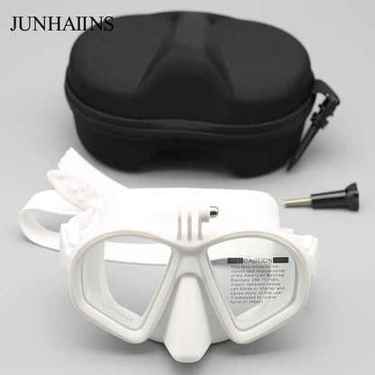 Freediving Mask with Camera Mount - Two-Window Tempered Glass Waterproof Anti-Fog Snorkeling Mask