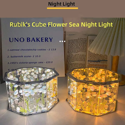DIY Tulip Mirror Cube Lamp, 3D LED Nightlight, Handmade Craft Kit, Birthday Gift, Tulip Night Light Material Package