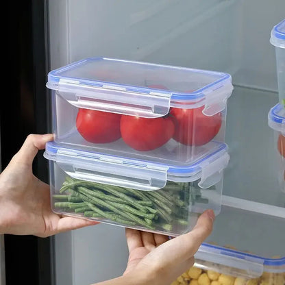 Rectangular Refrigerator Storage Box with Lid – Plastic Crisper & Microwave-Safe Lunch Box