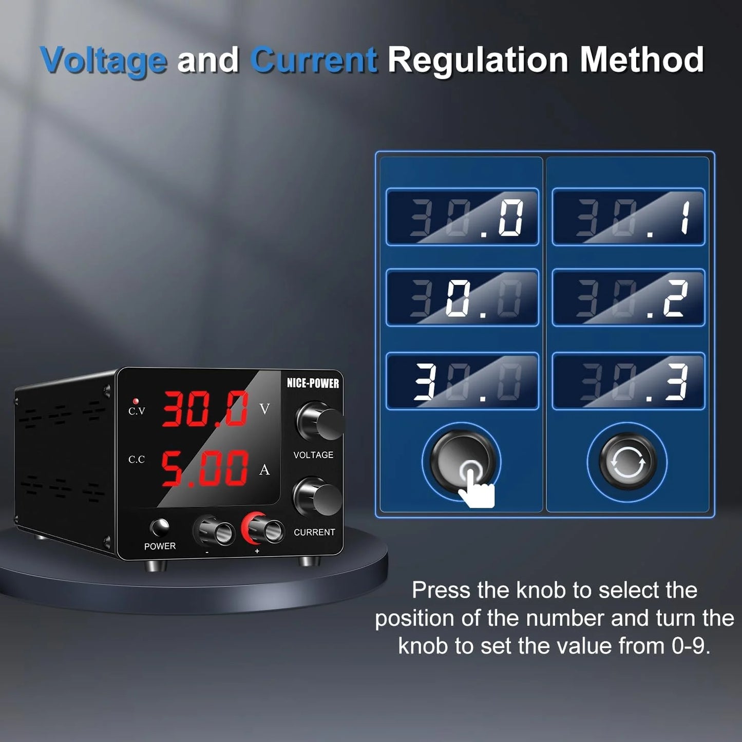 DC Programmable Power Supply — 30V 10A / 60V 5A / 120V Adjustable Laboratory Bench Source with 4-Set Memory Storage Functions