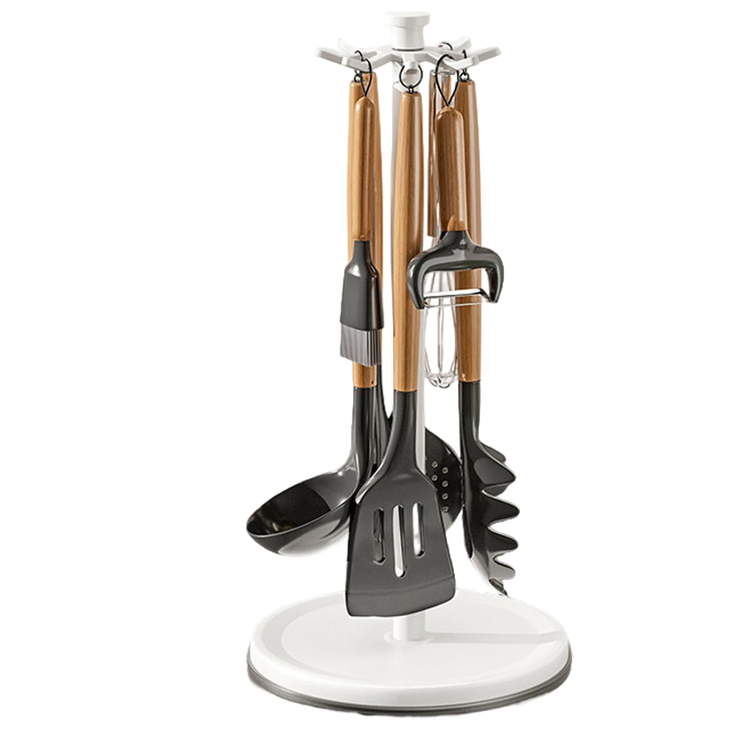 Rotating Kitchen Utensil Stand — 8-Hook Countertop Organizer for Cooking Tools