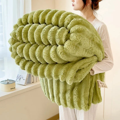 Thickened Wide Striped Flannel Blanket – Multi-Functional Sofa, Bed Sheet & Nap Throw Blanket for All-Season Comfort