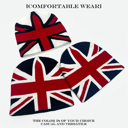 Union Jack Jacquard Knit Beanie - Warm Casual Streetwear Hat for Men & Women