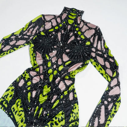 Purple Rhinestone Bodysuit - Prom, Dance, Nightclub & Stage Performance Costume