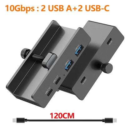 Aluminum 4-Port USB 3.0 Hub — High-Speed Clip Hub with Power Supply, 5–10Gbps Data Transfer, USB 3.2 for Mac & PC