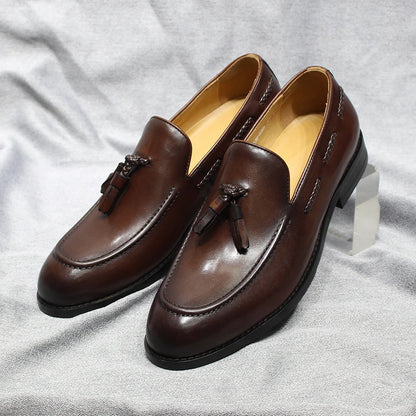 Men’s Italian Style Leather Loafers - Tassel Slip-On Wedding, Party & Office Dress Shoes
