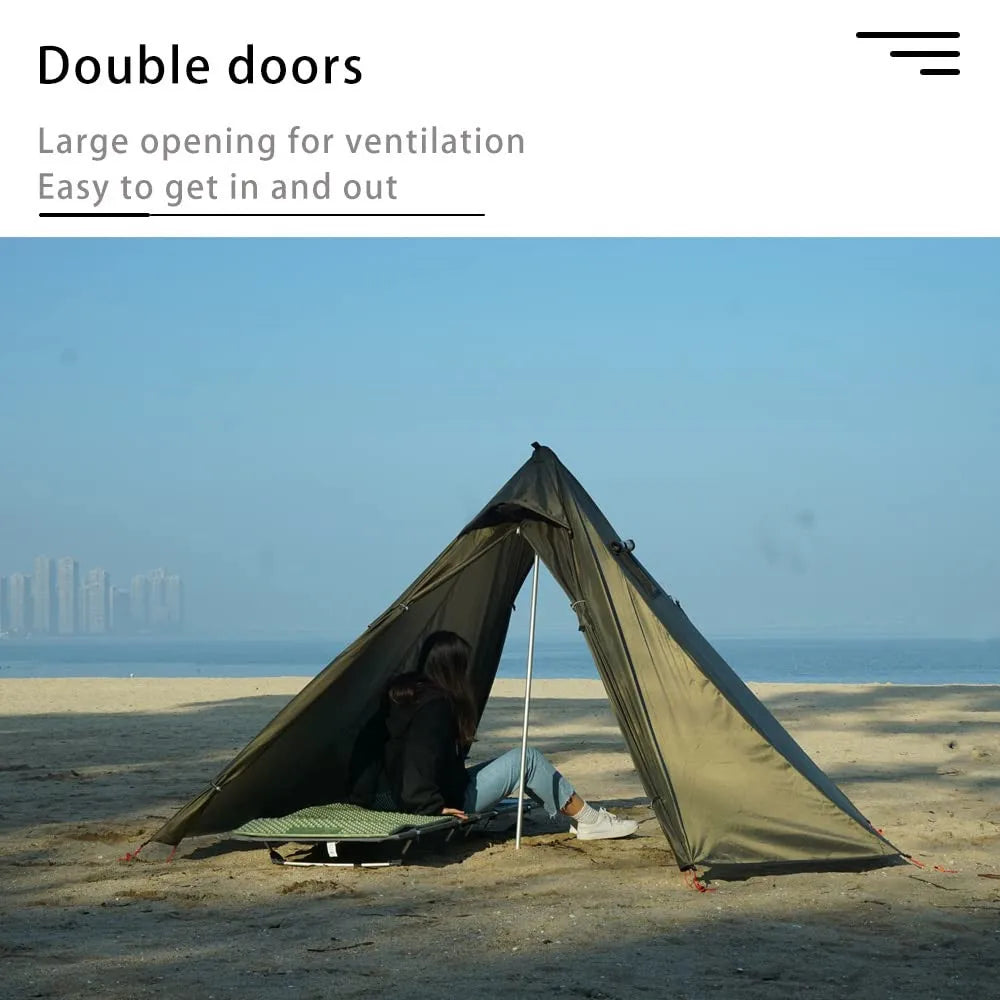 Camping Hot Tent with Chimney Window – Ultralight Tipi Teepee Pyramid Tent, Double Layer Bushcraft Shelter for 1 Person