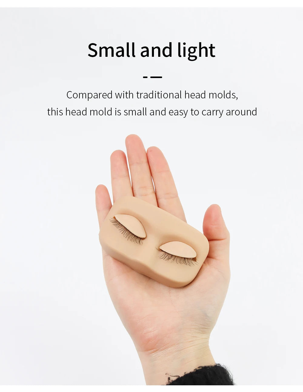 GLAMLASH Mini Lash Practice Head – Flat Model for Eyelash Extension Training with Removable Replacement Eyelids