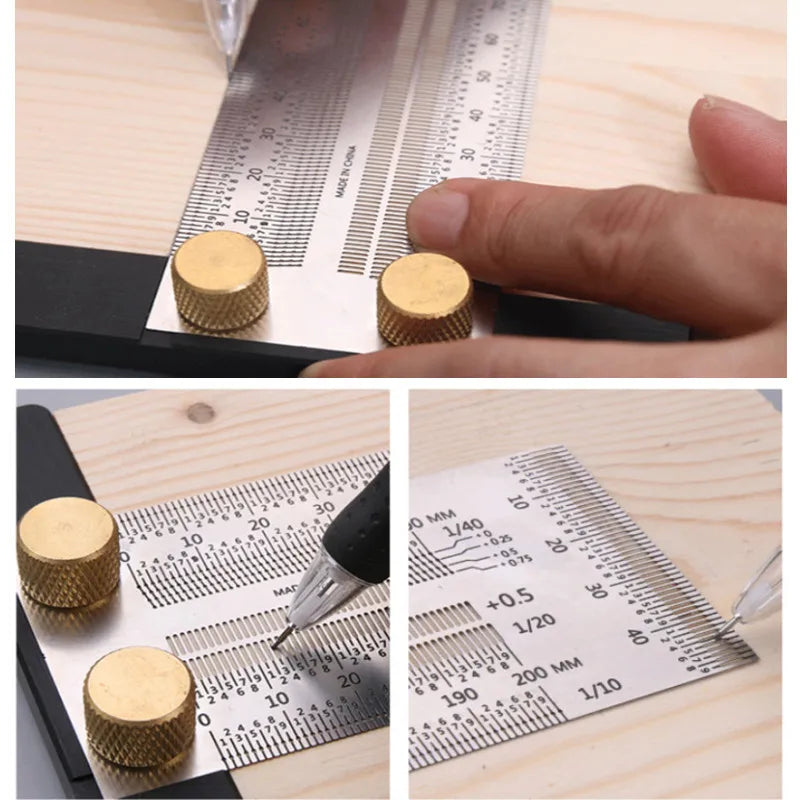 High-Precision T-Type Hole Ruler | Stainless Steel Woodworking Scribing Mark Line Gauge Measuring Tool