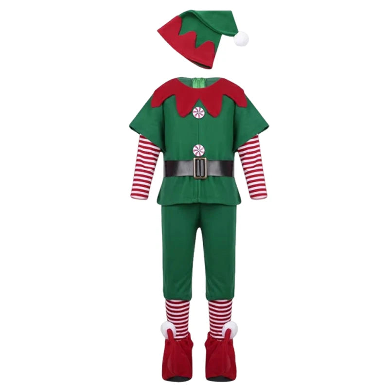 Kids Christmas Elf Costume Set – Green Santa Helper Outfit with Hat for Boys & Girls Holiday Party & Performance Wear