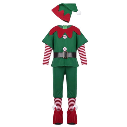 Kids Christmas Elf Costume Set – Green Santa Helper Outfit with Hat for Boys & Girls Holiday Party & Performance Wear