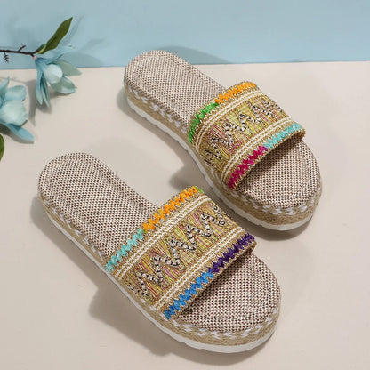 Bohemian Weave Women's Platform Slippers – Handmade Espadrille Sandals, Summer 2023 Beach & Casual Heels