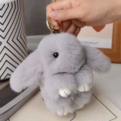 Fluffy Rabbit Fur Pom Pom Keychain - Soft Bunny Bag Charm & Cute Accessory Gift for Girls