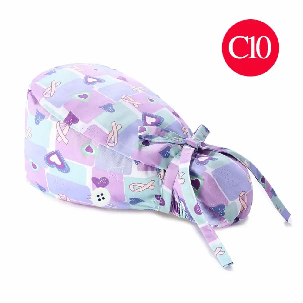 Adjustable Surgical Scrub Cap with Buttons – Ponytail Bouffant Nursing Turban Hat for Women & Men