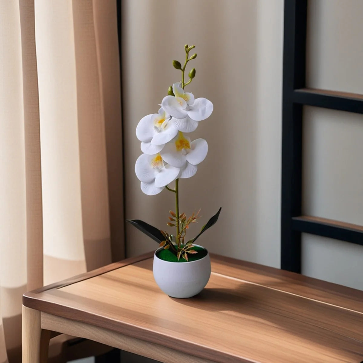 Realistic Artificial Orchid in Plastic Pot – Fake Flower Decoration for Home, Office & Hotel