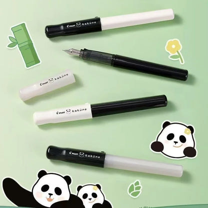 PILOT Kakuno Panda Limited Edition Smiley Fountain Pen – Fine Nib with 6 Replaceable Ink Cartridges Gift Set
