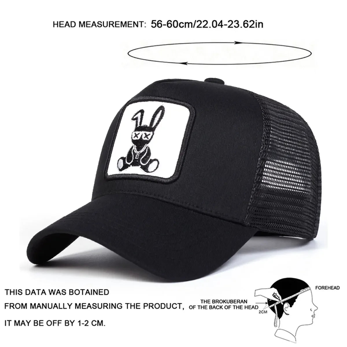 Cartoon Rabbit Embroidery Cap - Adjustable Mesh Baseball Hat with Sun Protection for Spring & Summer Outdoor Wear