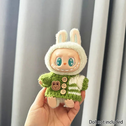 Labubu Doll Clothes Outfit (15-17cm) – Sitting Party Bear Accessories with Scarf, Hat & Bag