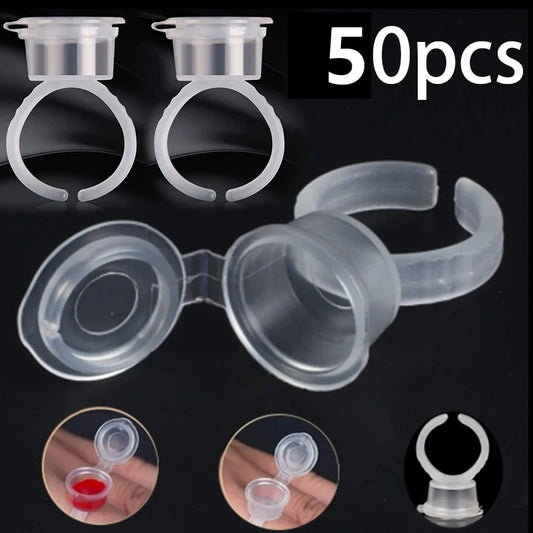 50pcs Disposable Tattoo Ink Ring Cups — Microblading & Permanent Makeup Pigment Tool Accessories