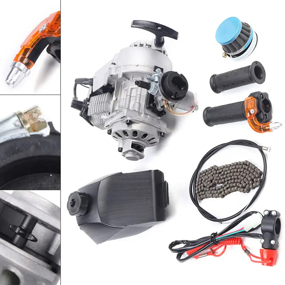 49CC 2-Stroke Pull Start Engine Motor Kit - Single Cylinder for Pocket Bikes, Mini Dirt Bikes, ATVs, and Scooters