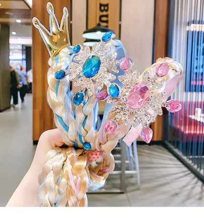 Girls Elsa Cosplay Headband - Snowflake Crown & Braid Hair Accessory, Princess Bow Hair Ornament