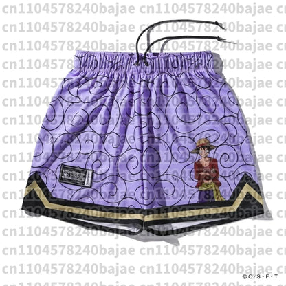 Monkey D. Luffy Gear 5 Beach Shorts - Men’s One Piece Animal Print Summer Hawaiian Board Shorts