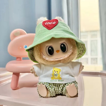17cm Mini Plush Doll Clothes — Kpop EXO Labubu I & II Idol Doll Outfit Set, Overalls for Sitting & Party, Doll Accessories Gift