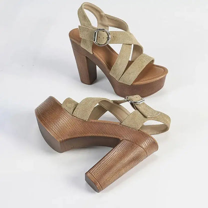 LIHUAMAO Women’s Square Chunky Heel Pumps – Peep Toe Gladiator Ankle Strap Sandals